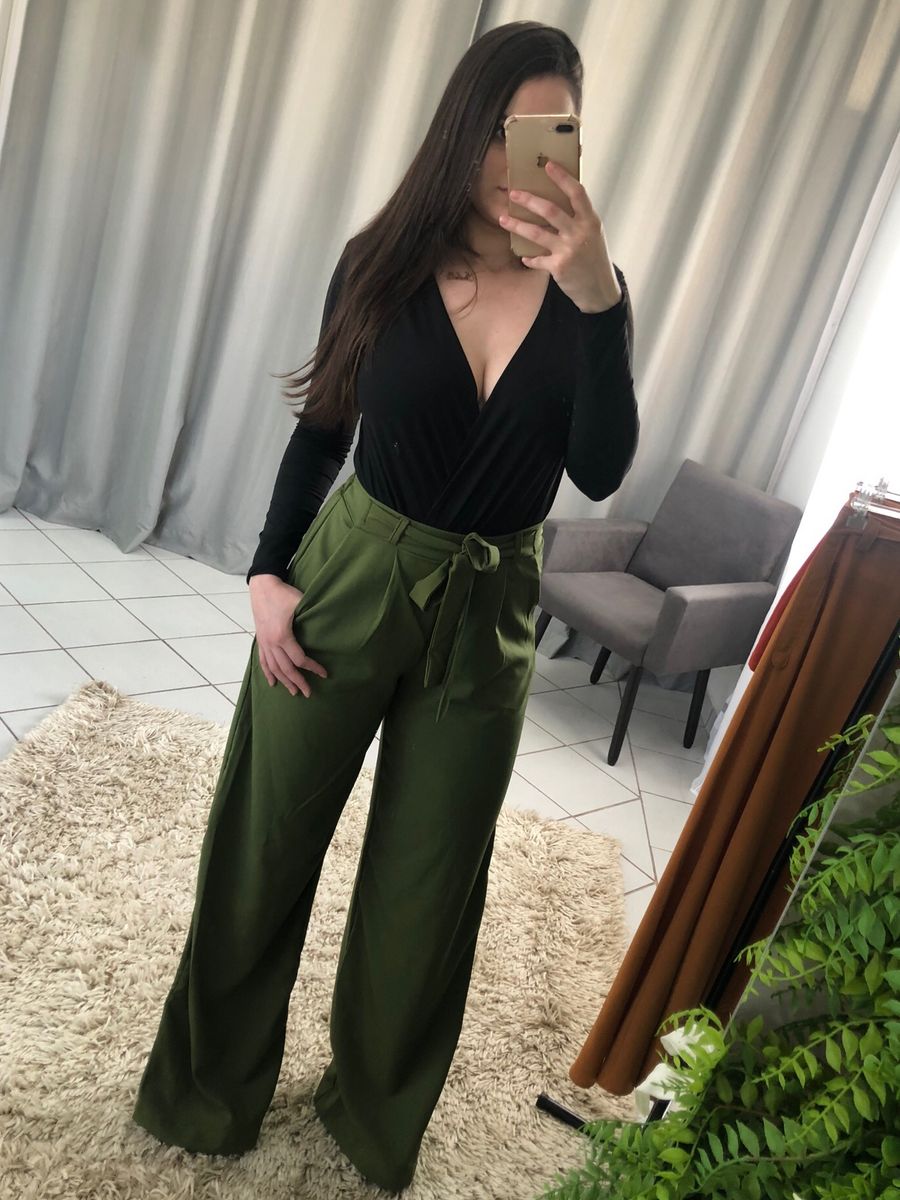 Calça pantalona hot sale verde militar