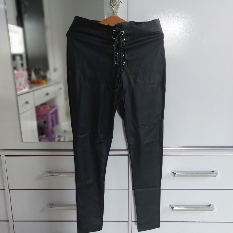 Calça Preta Amarração Couro Não Consta Usado 86844946 enjoei