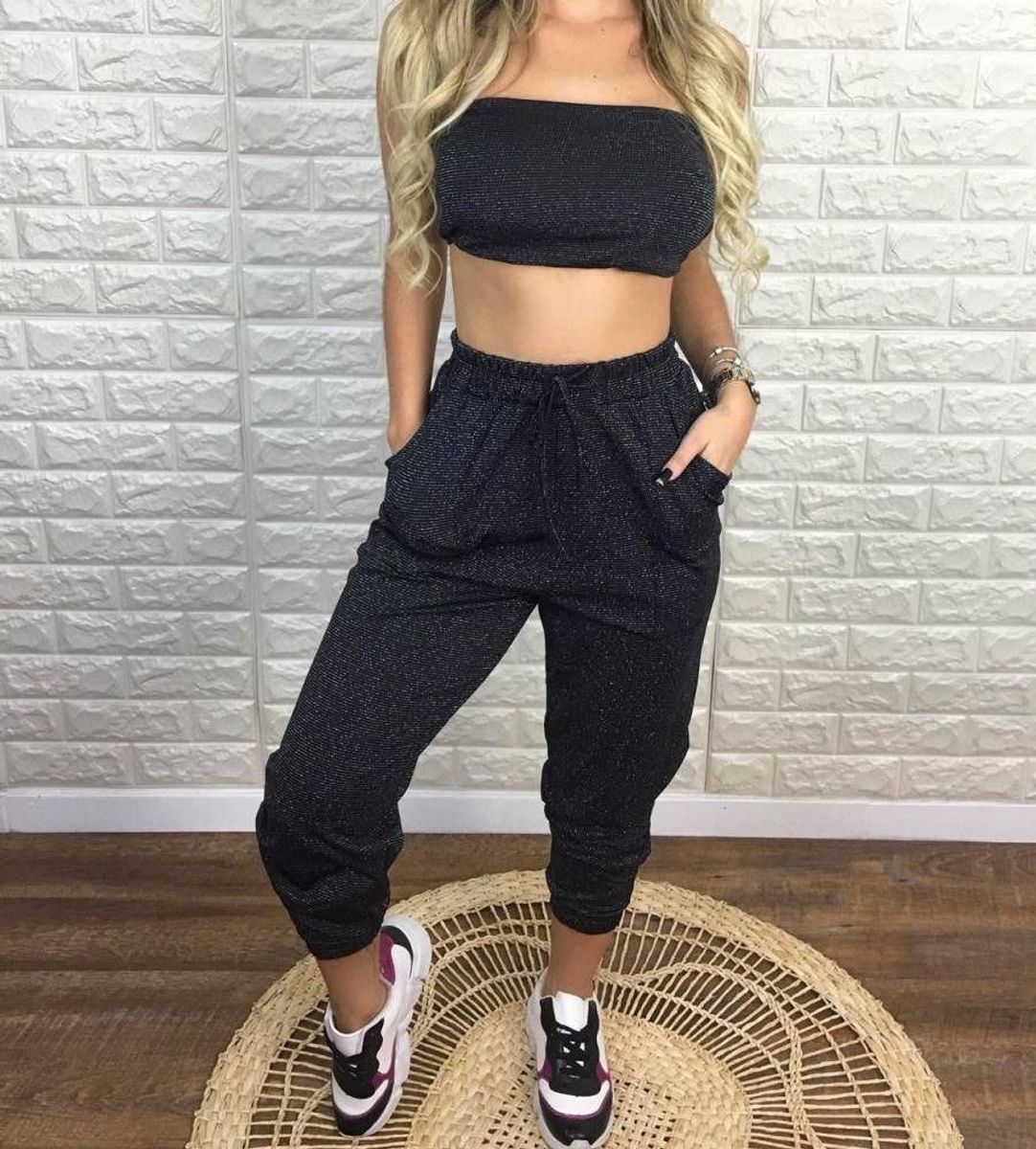 calça jogger feminina brilhosa