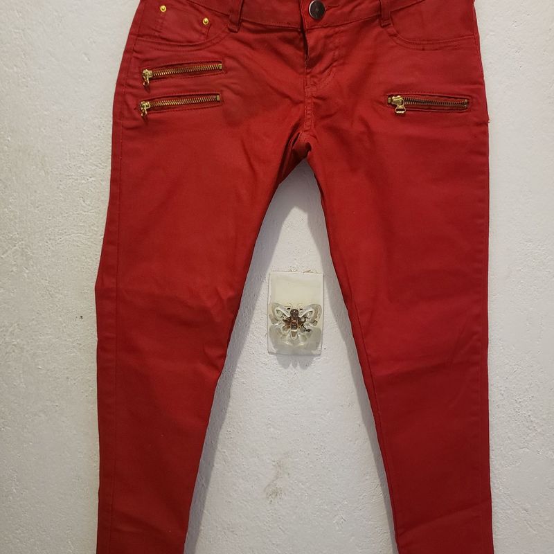 Calça resinada vermelha store feminina