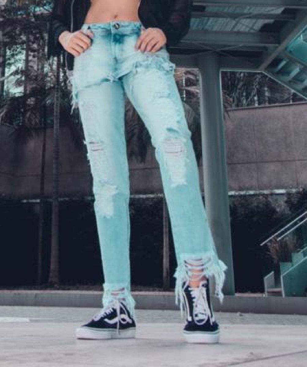 saia jeans com calça