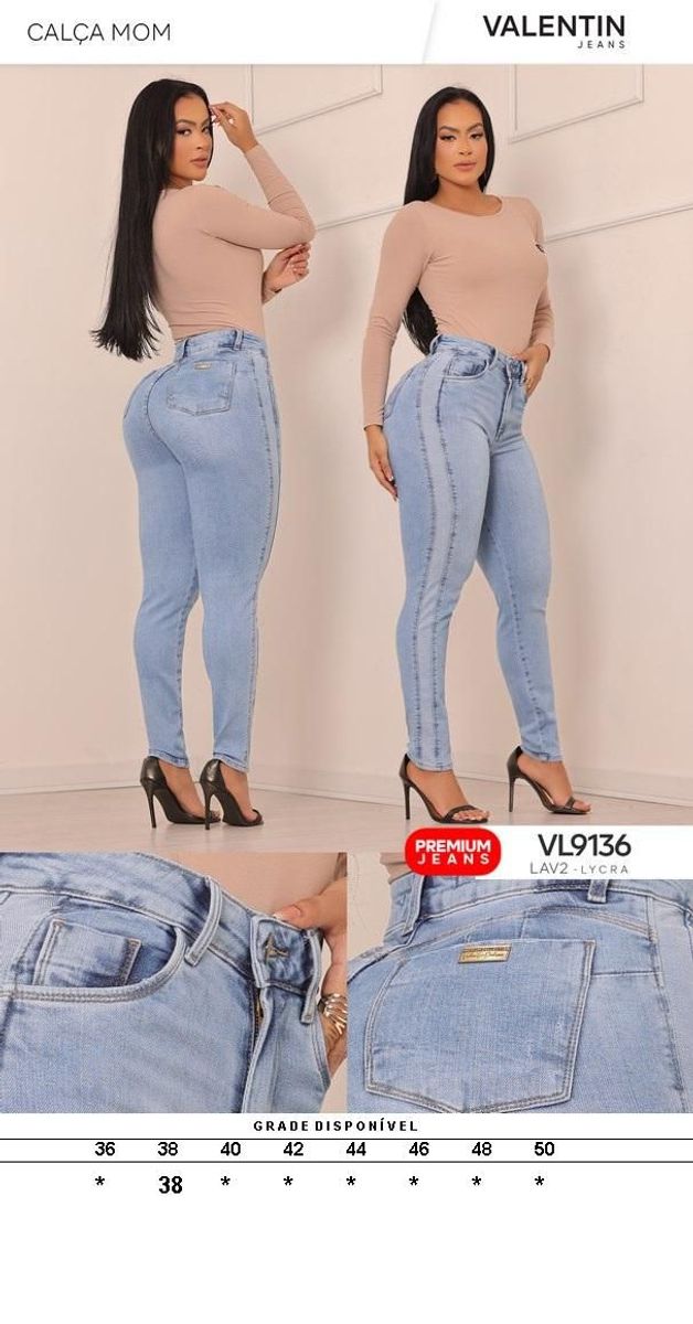 Calça Jeans Feminina Skinny com Lycra Cós Alto Cintura Alta