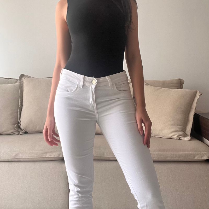 Calça Skinny Jeans Branca Cintura Média
