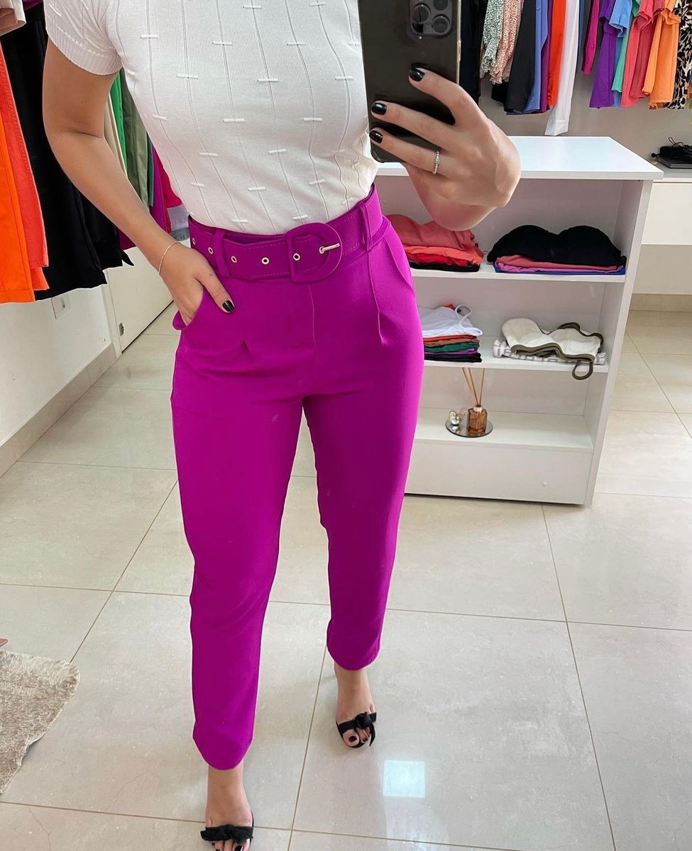 Calça social com cinto sales feminina