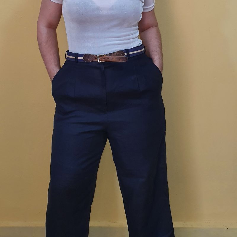 Calça social azul marinho feminina best sale cintura alta