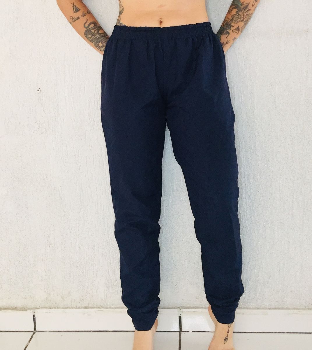 calça tactel azul marinho