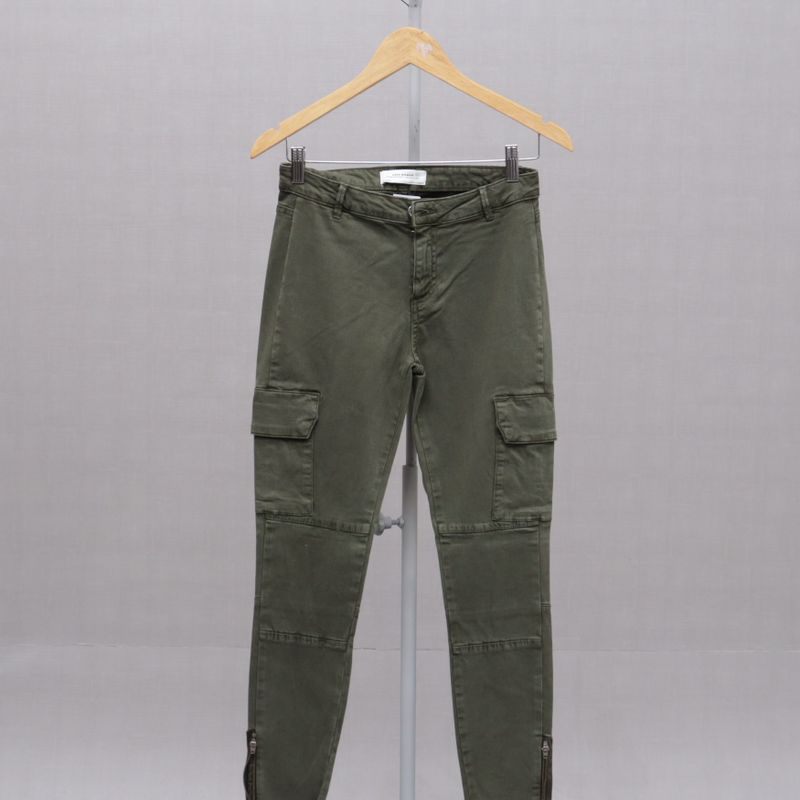 Calça Verde Jeans Cargo Zara, Calça Feminina Zara Usado 86360103
