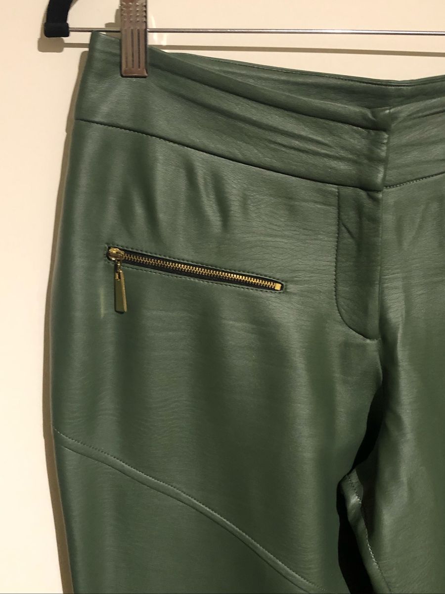 calca couro verde militar