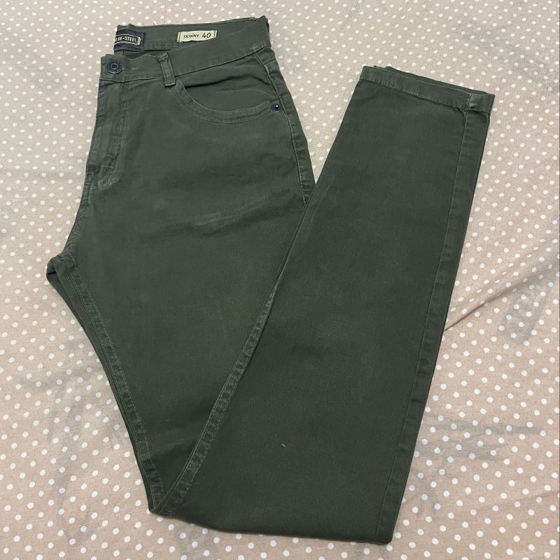 Cal a Sarja Verde Militar Skinny Cal a Masculina Blue Steel