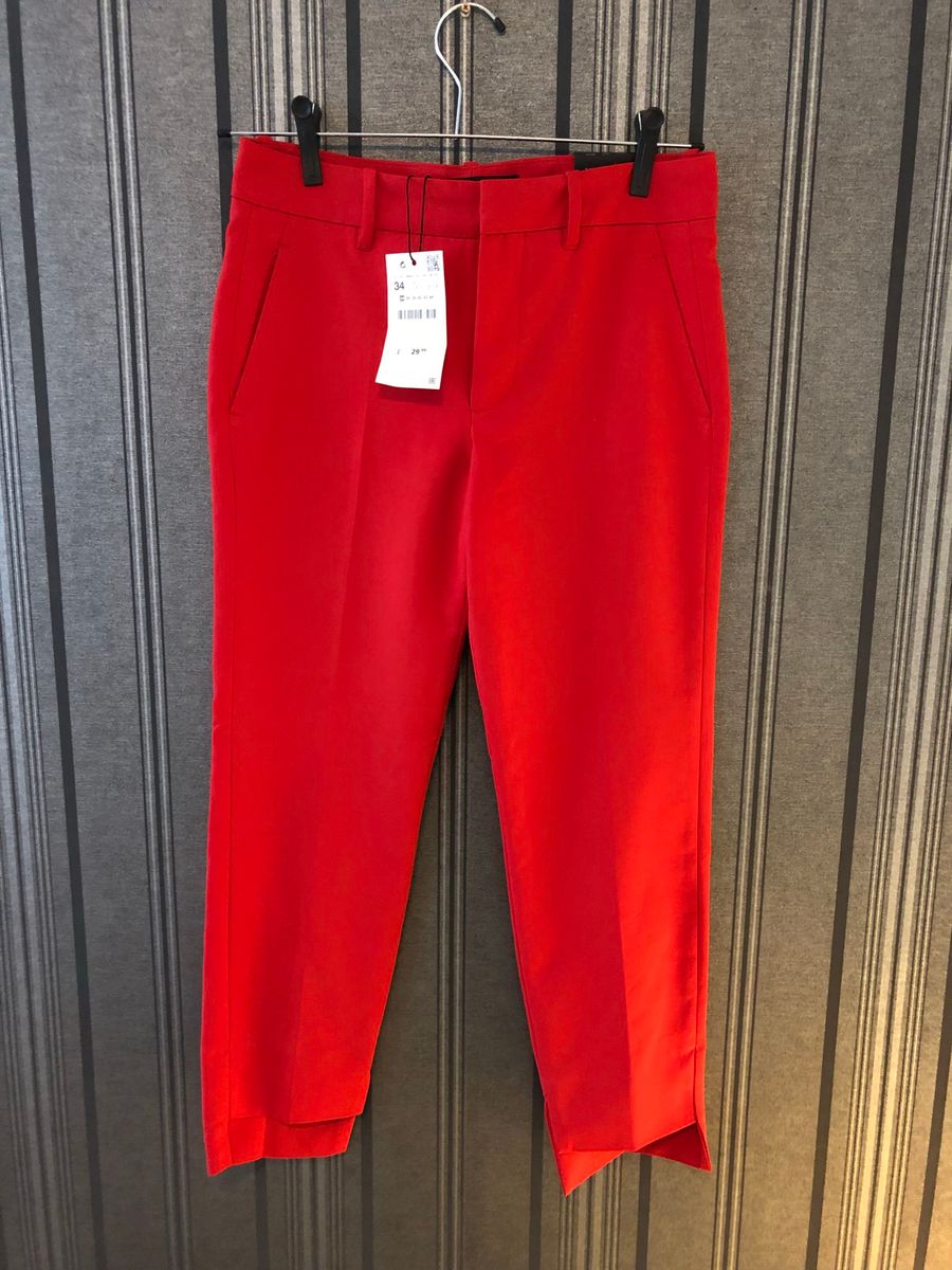 Calça Vermelha Alfaiataria Zara Calça Feminina Zara Nunca Usado