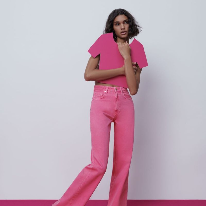 Jeans Wide Leg Rosa Zara Calça Wide Leg Rosa 32 Zara Zara Usado