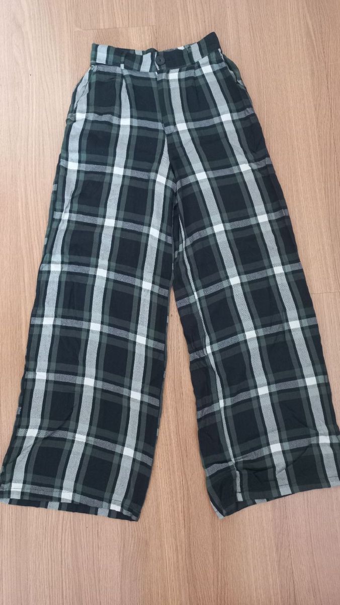 Calça Wide Leg Xadrez Verde, Tamanho Pp Renner Blue Steel