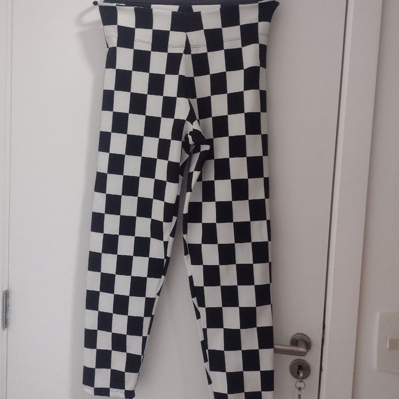 Calça Xadrez Preto e Branco Lycra Gossa Usado 104708290 enjoei