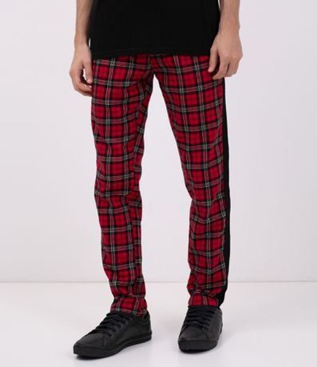 calça xadrez vermelha masculina