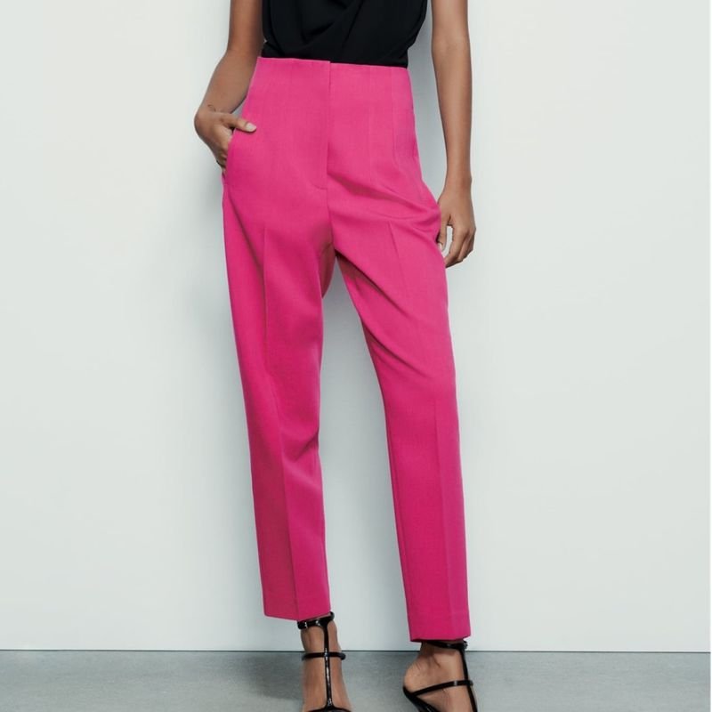 Calça Zara Alfaiataria Cintura Alta Tamanho M Pink, Calça Feminina Zara  Nunca Usado 94238791