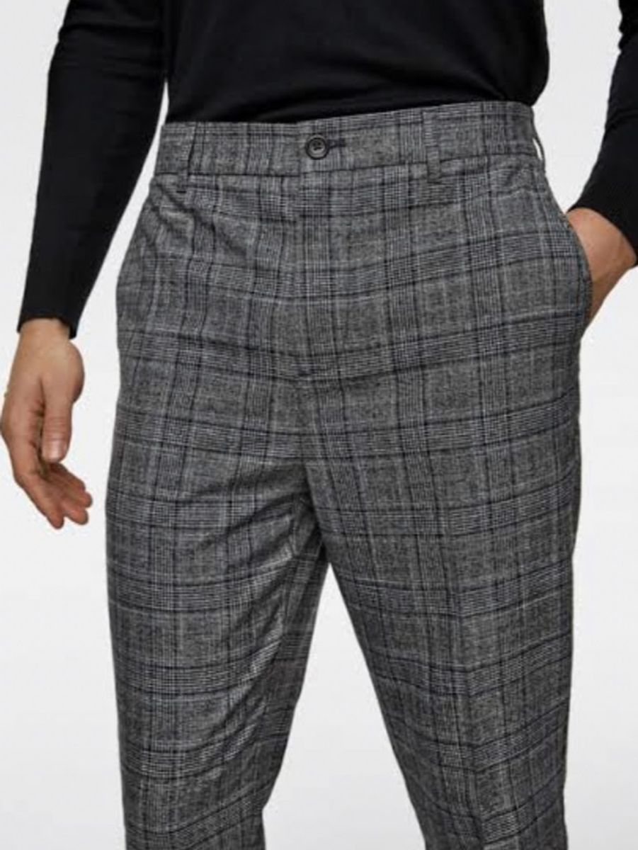 Calça Zara Alfaiataria Xadrez Cinza Flanela Calça Masculina Zara Usado  72246553 enjoei