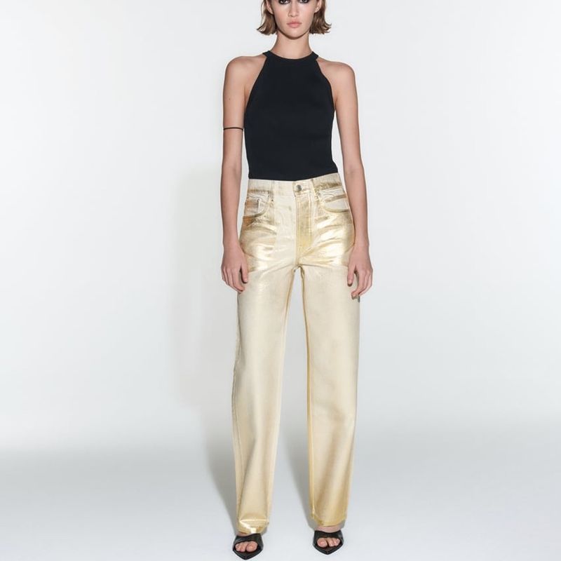 Calça Zara Dourada Calça Feminina Zara Nunca Usado 90883826 enjoei