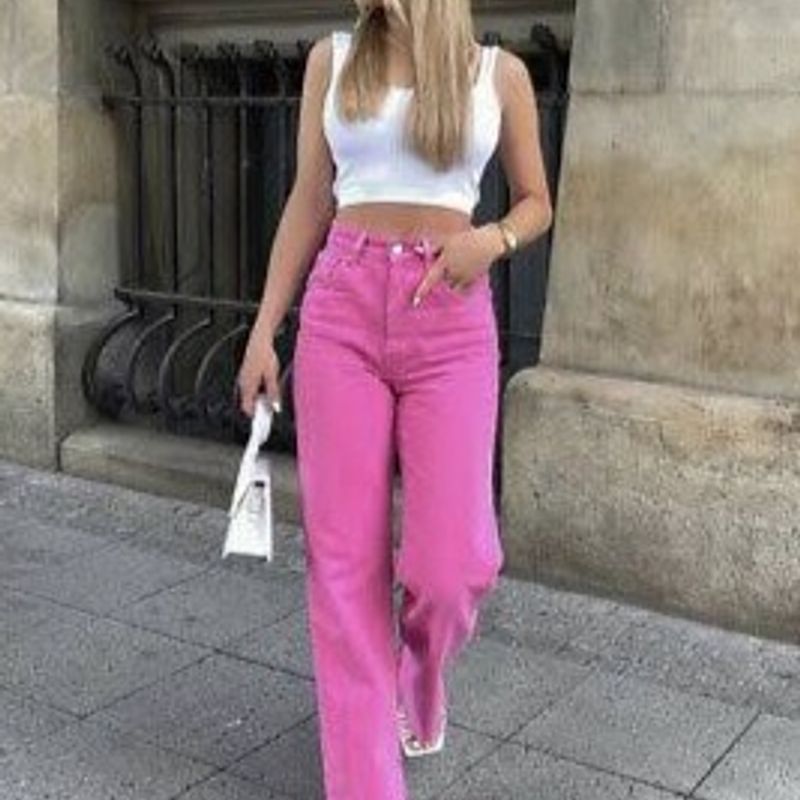 Pink Wide Leg Jeans Outfit Jeans Pink Zara Calça Zara Jeans Wide