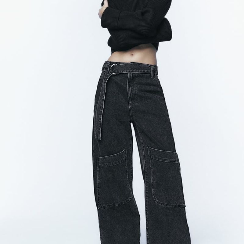 Jeans CalÃ§a Preta Zara Feminina Calça Zara Slim Fit Wide Leg