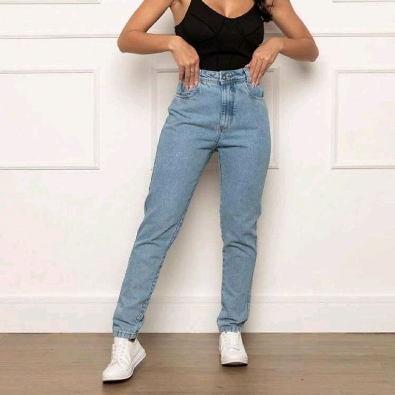 Calça jeans best sale tecido grosso feminina