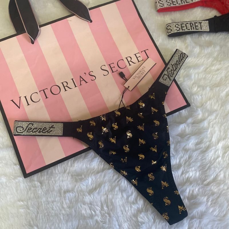 Calcinha Victoria S Secret Preta Strass