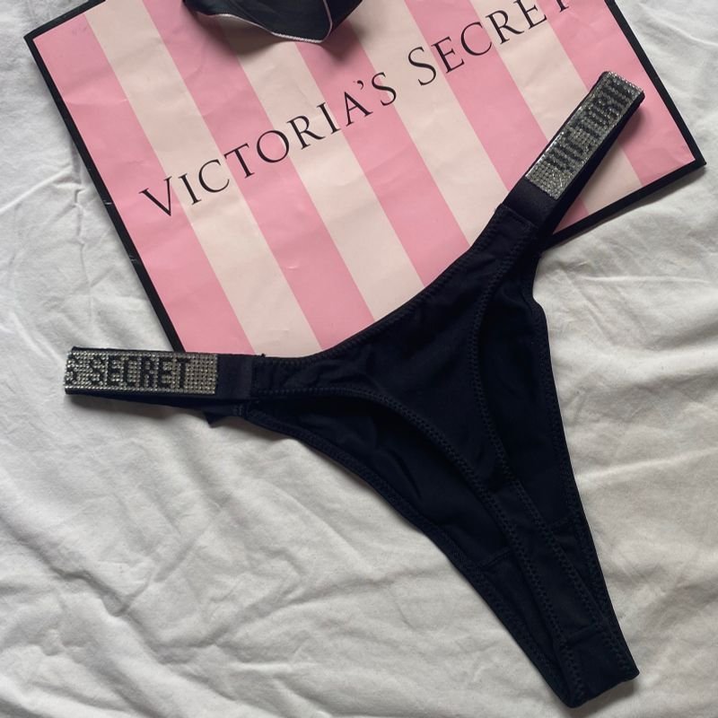 Calcinha Victoria S Secret Preta Strass