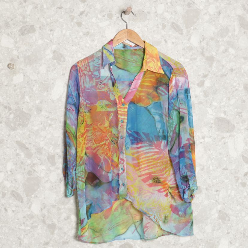 Camisa Azul Artsy | Camisa Feminina Usado 118406932 | enjoei