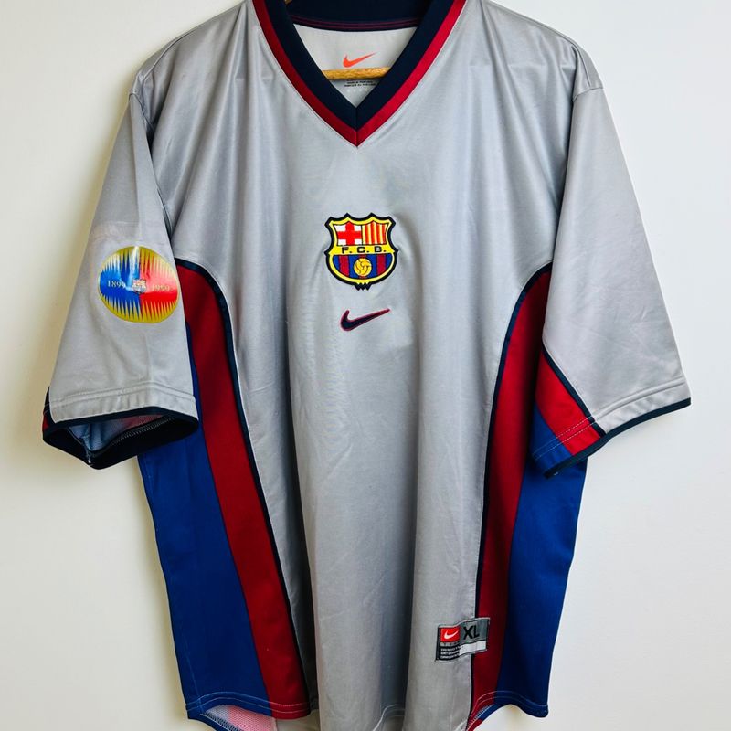 Camisa Barcelona 1999/2000 Uniforme 2 Kluivert #9 Patch Centenário