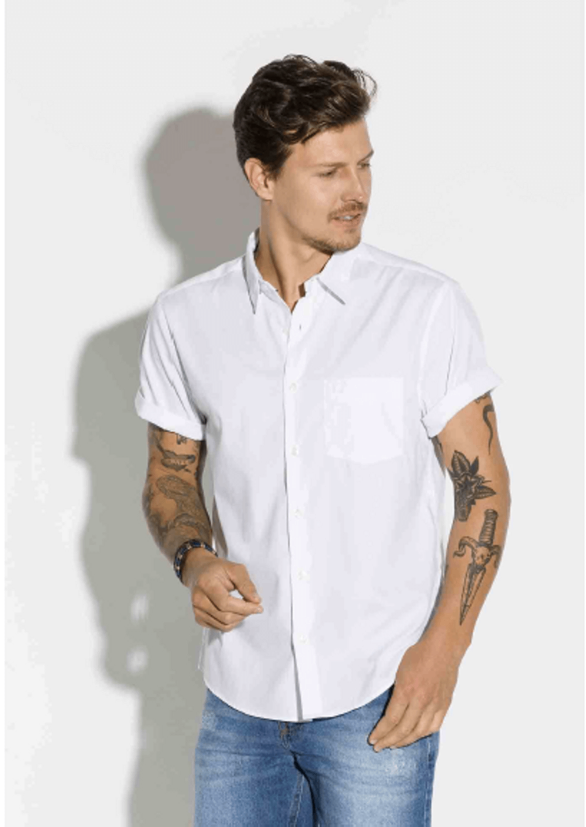 camisa manga curta branca masculina