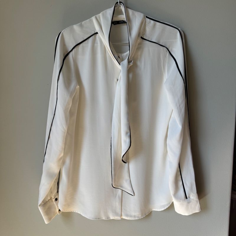 Chemise Zara Femme XS En Coton – Noir/gris Motif Géométrique, Neuve Sans étiquette