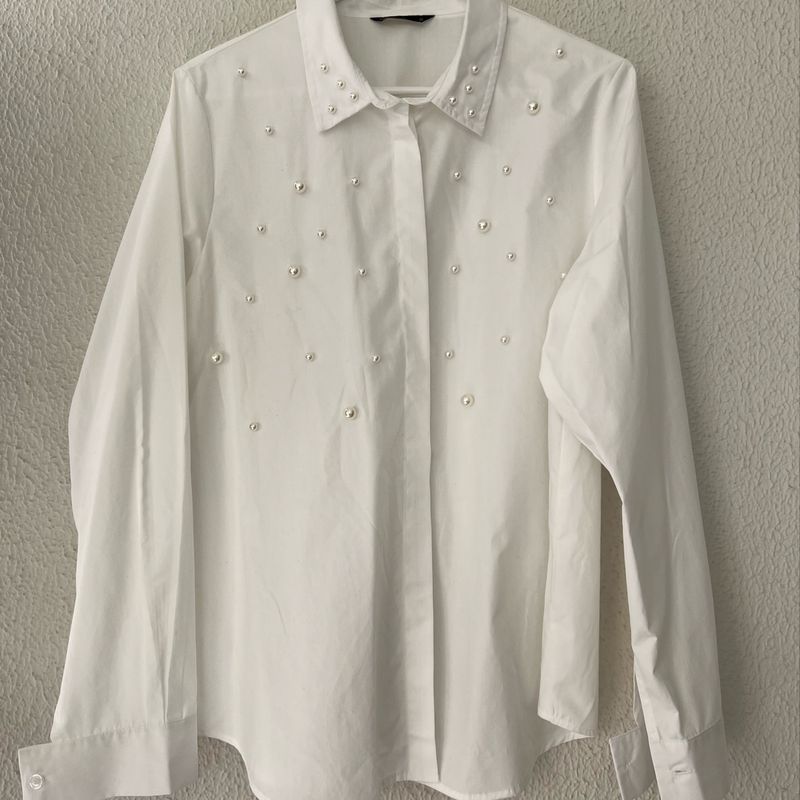 Camisa Branca com Pérolas Bordadas Renner Camisa Feminina Renner Usado  78397823 enjoei