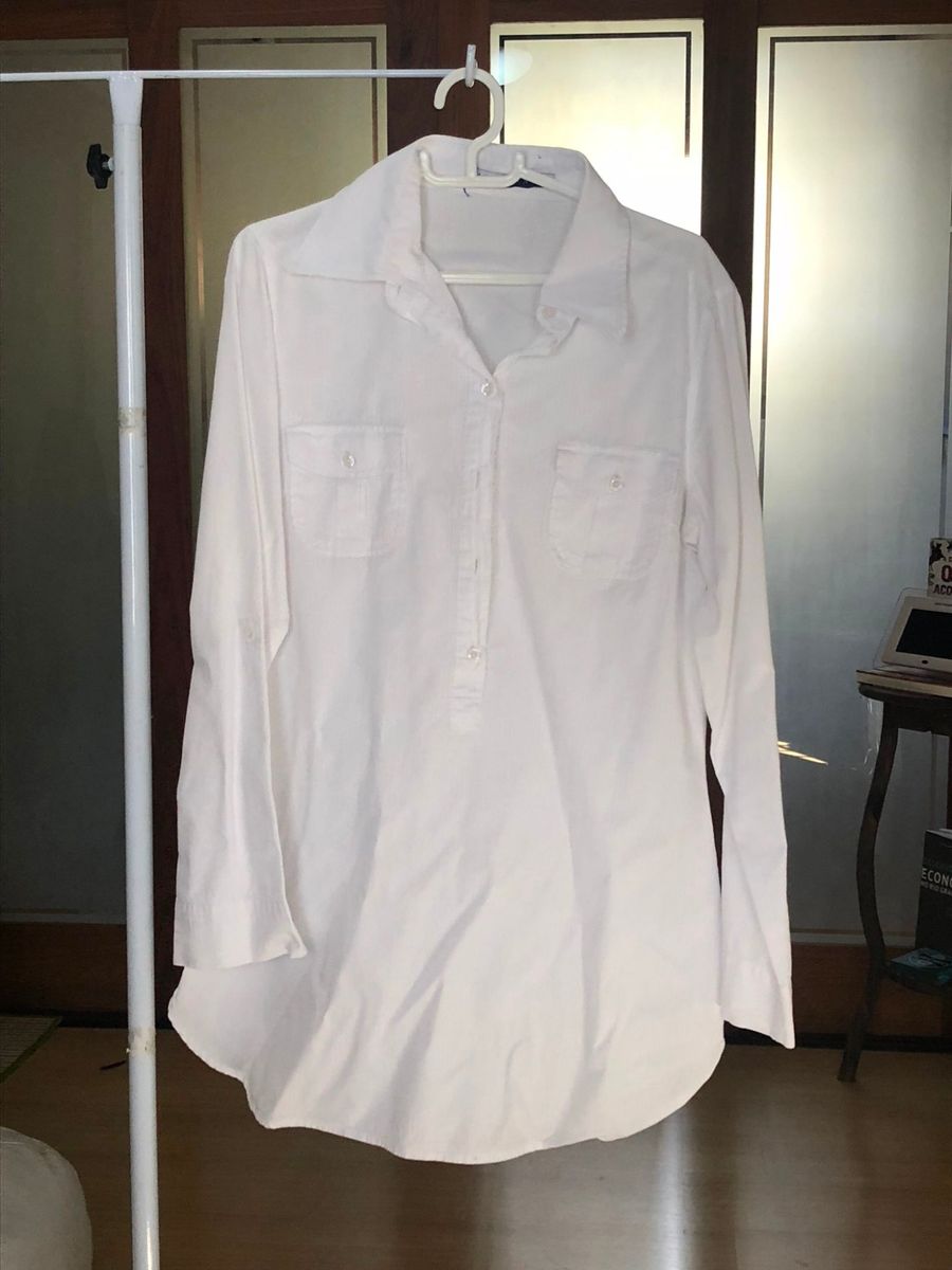 camisa branca feminina longa