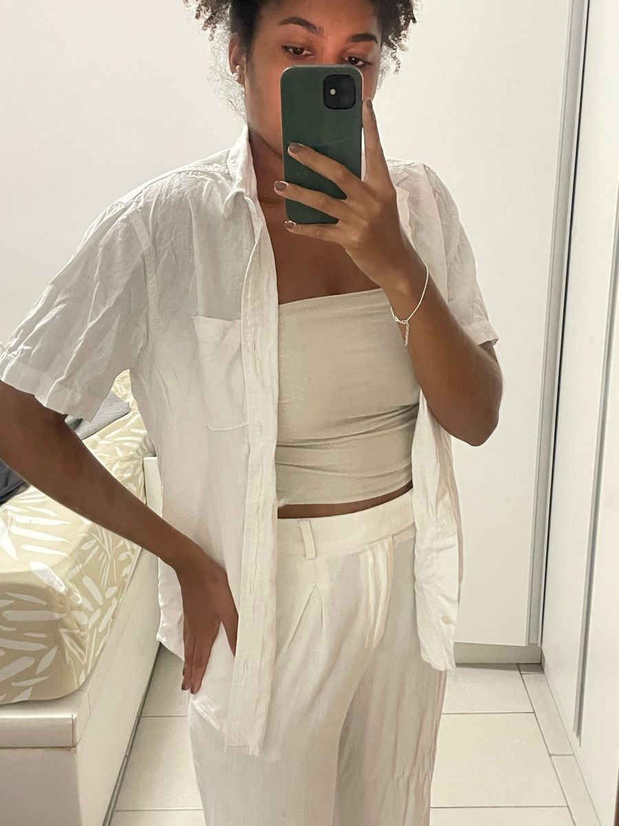 Camisa Branca de Linho e Algodão | Camisa Feminina Cea Usado 132471852 ...