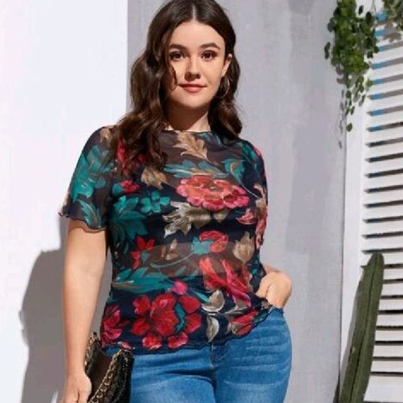 Camisa C Transpar ncia Shein Floral Tamanho Xgg 0xl Blusa