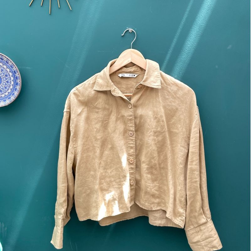 Camisa Cropped Bege Linho Zara Camisa Feminina Zara Usado
