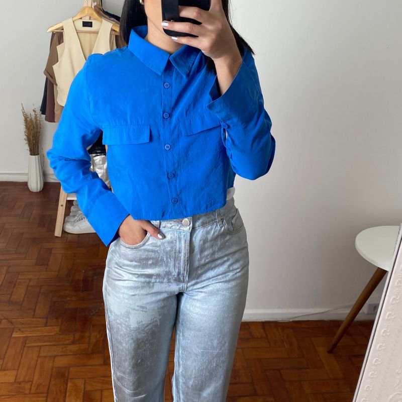 camisa cropped feminina zara azul tamanho PP/P