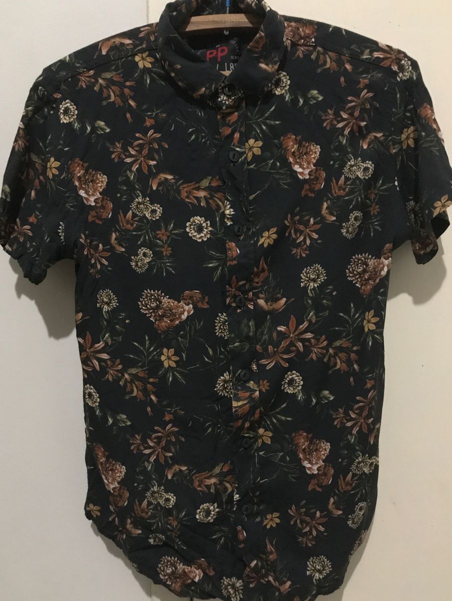 camisa botao floral masculina