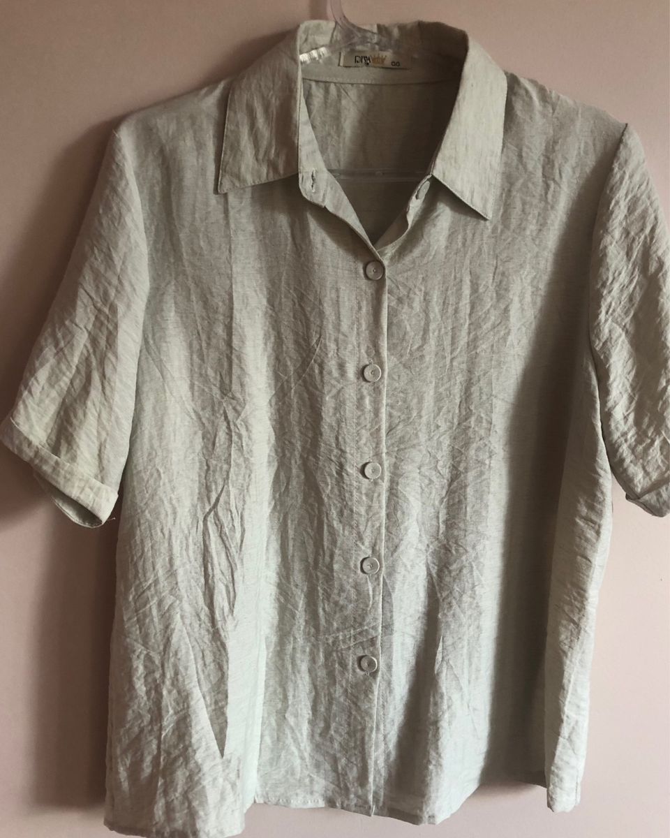 Camisa de Linho | Camisa Feminina Camisa Linho Verde água Nunca Usado ...