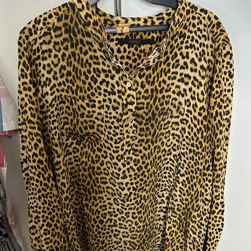 Camisa de Seda Animal Print da Animale Camisa Feminina Animale