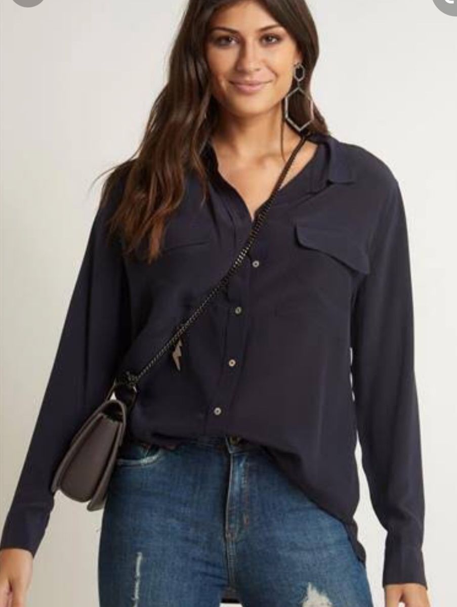 camisa de seda preta feminina