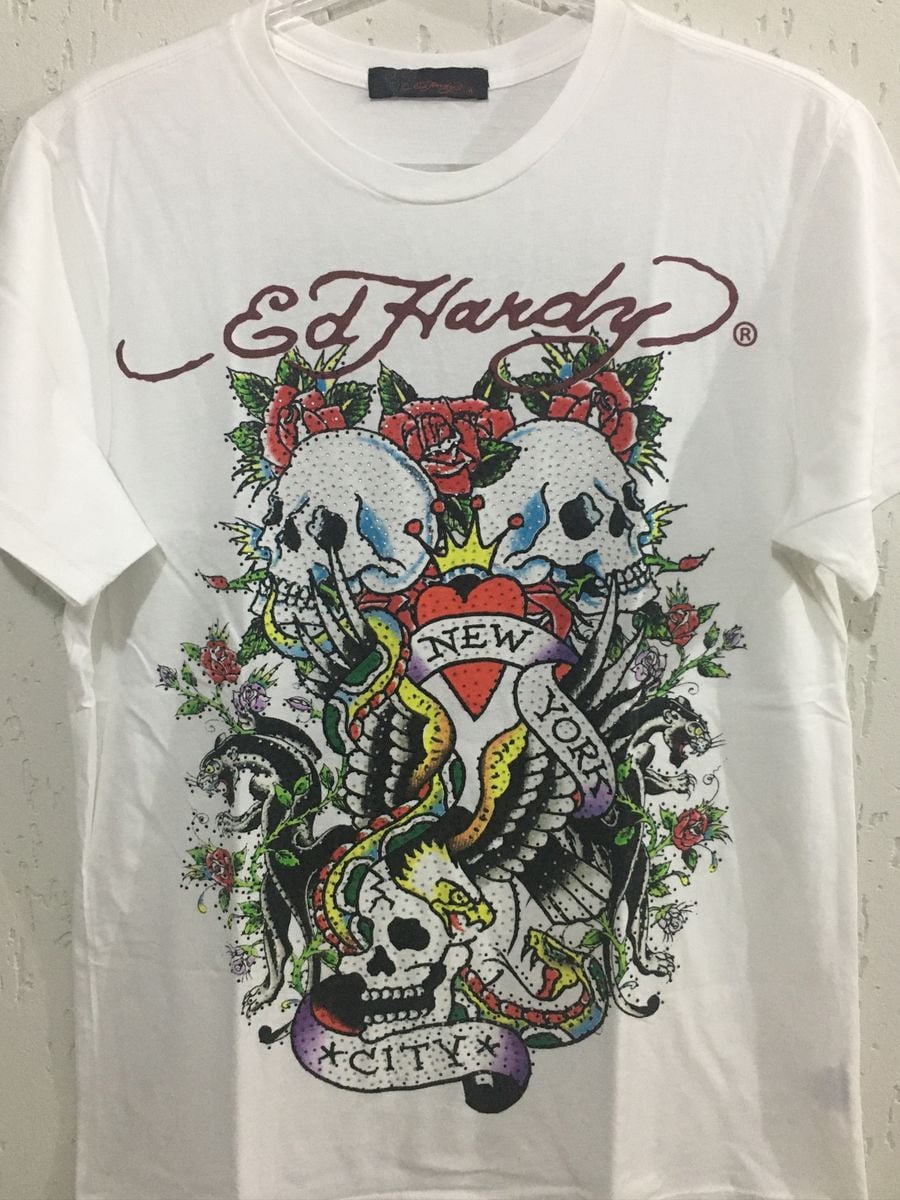 Camisa Ed Hardy Branca Algodão com Pedra | Camisa Masculina Ed Hardy ...
