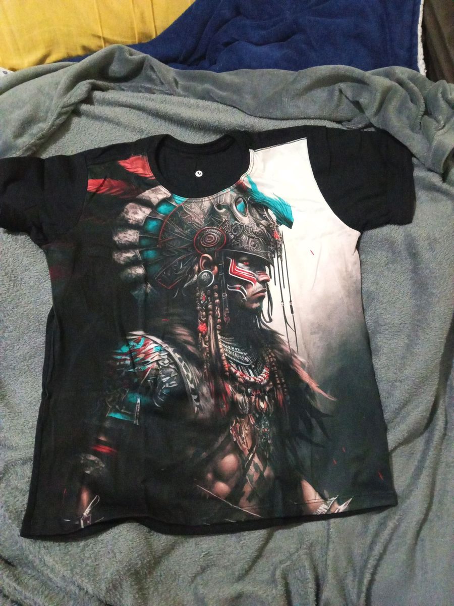Camisa Estampada Guerreiro Indígena Preta M | Camiseta Masculina Nunca ...