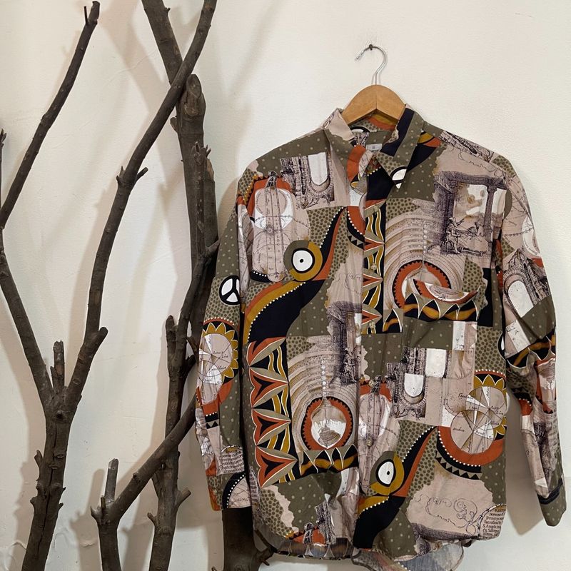 Camisa Estampada Vintage Japonesa Camisa Masculina Vintage Usado