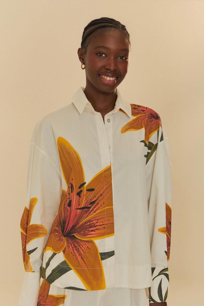 Camisa Farm Estampada Flor Amarela E6908 | Farm Nunca Usado