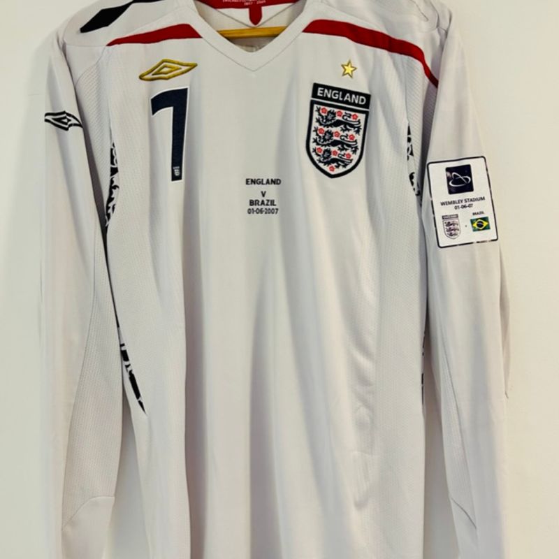 Camisa Inglaterra Beckham #7 Vs Brasil 2007 Mangas Longas | Roupa