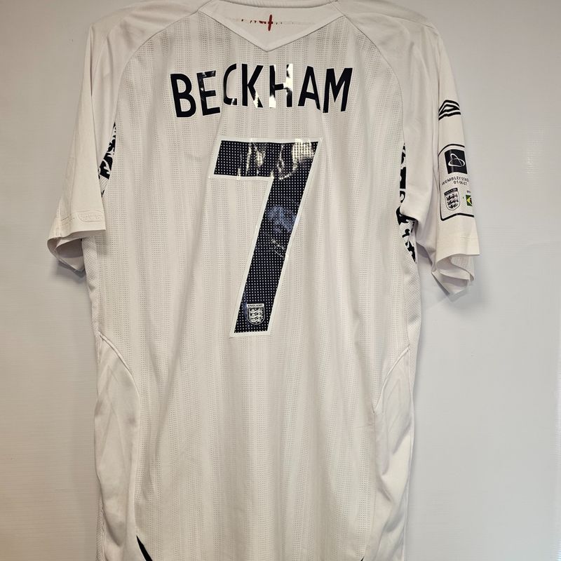 Camisa Inglaterra Home 07-09 M Beckham 7 Vs Brazil Importada