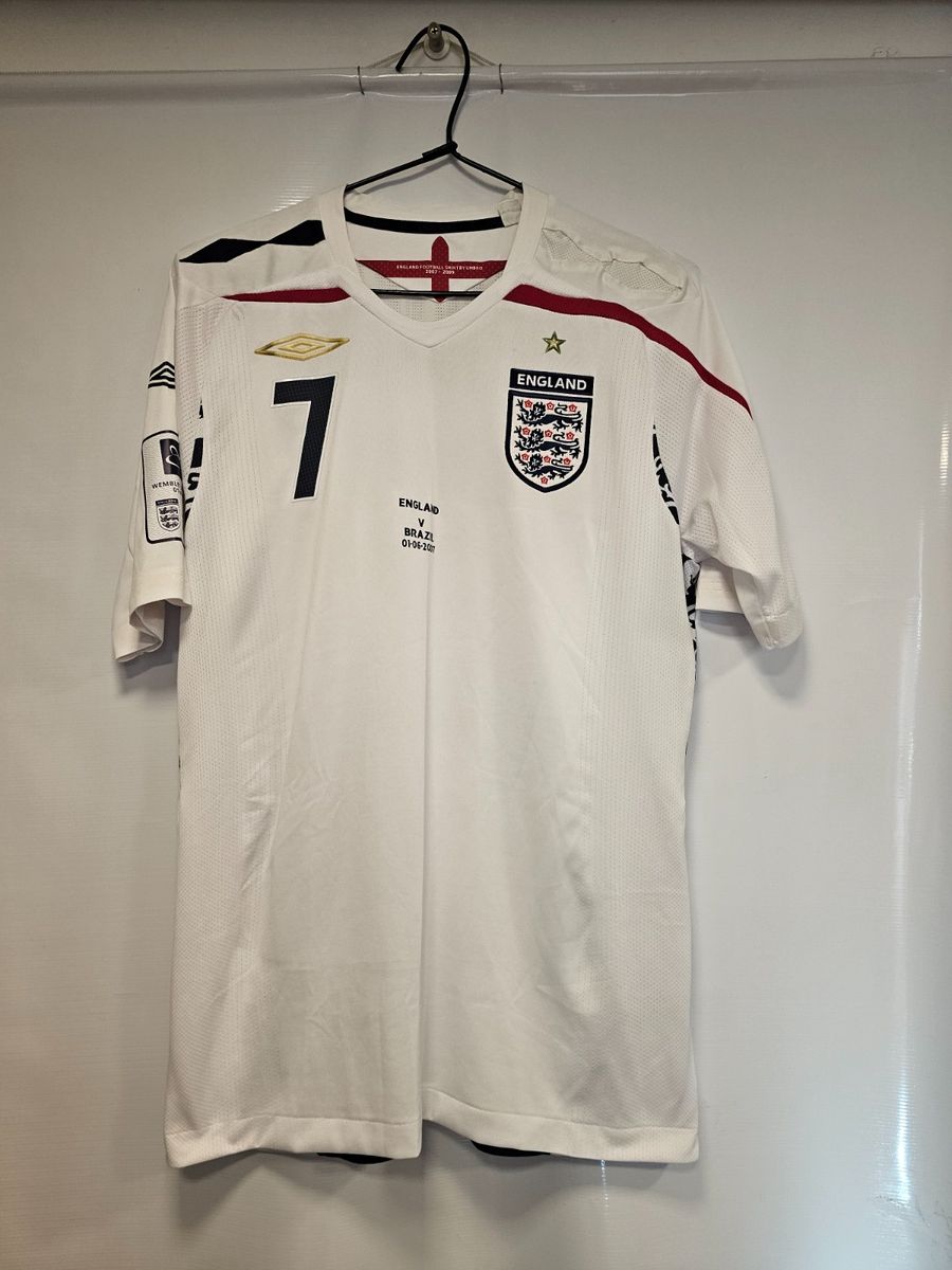 Camisa Inglaterra Home 07-09 M Beckham 7 Vs Brazil Importada
