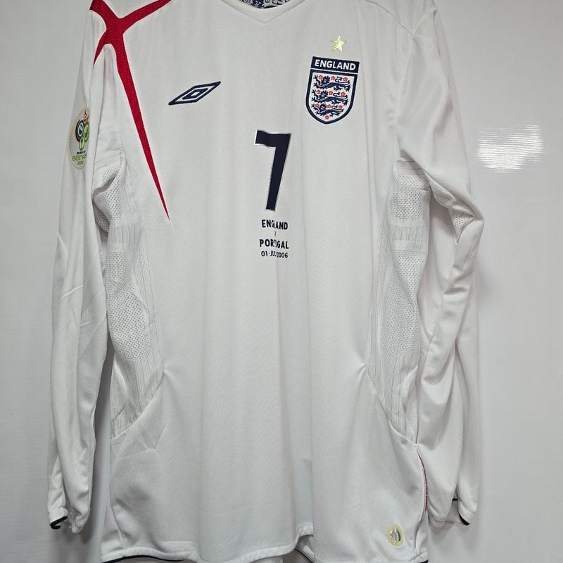 Camisa Inglaterra Home 2006 Manga Longa Beckham 7 Vs Portugal