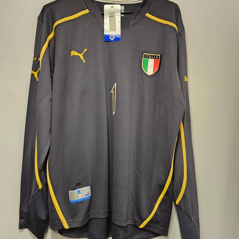 Camisa Itália Cinza 03-04 G Gk Manga Longa Buffon 1 Versão Jogador