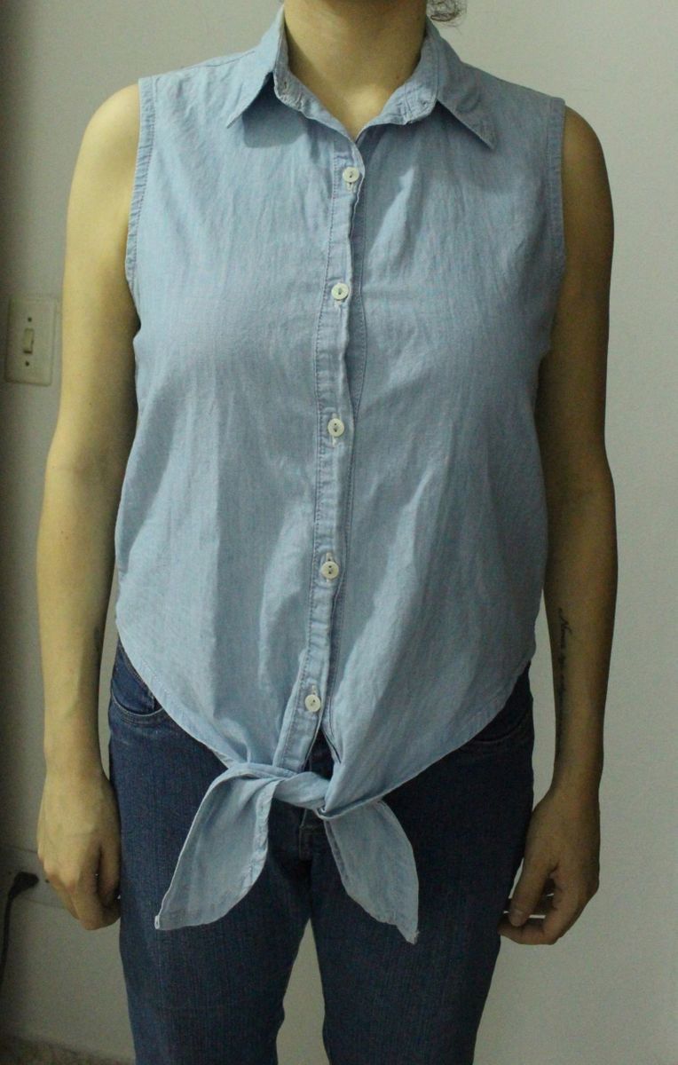 blusa jeans amarrada na frente